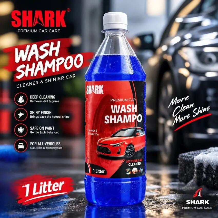 shark premium car-wash shampoo 1 liter (2) SHARK Premium Car Wash Shampoo 1 Liter | Car & Motorcycle Cleaning Shampoo - Image 1